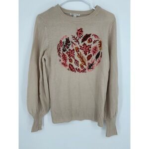 Cato Est 1946 Women's Sweater M Beige Floral Boho Pumpkin Fall Cottagecore Cozy